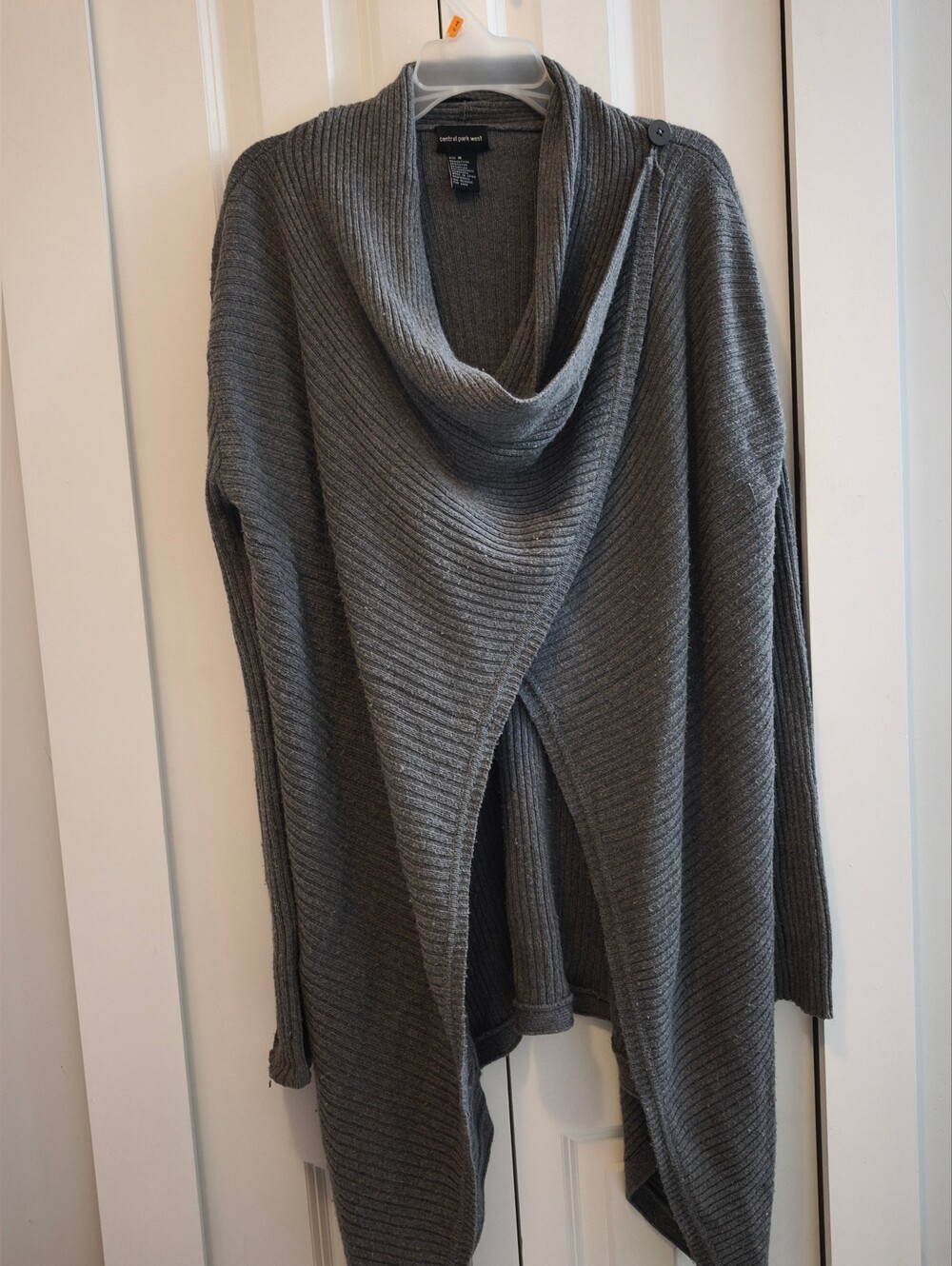 Central Park West Charcoal Gray Ribbed Drape Cotton Cardigan